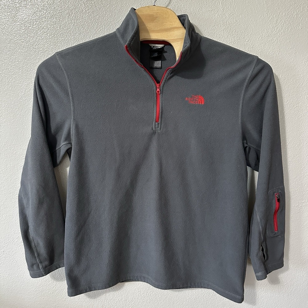 The North Face Gray Red Logo Men's Size Large 1/4‎ Zip Fleece Pullover